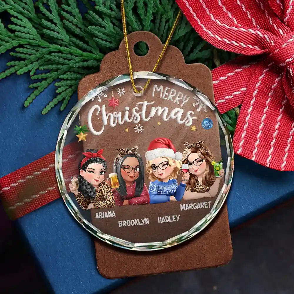 Besties Forever Christmas 3D Effect - Personalized Circle Glass Ornament - Image 5