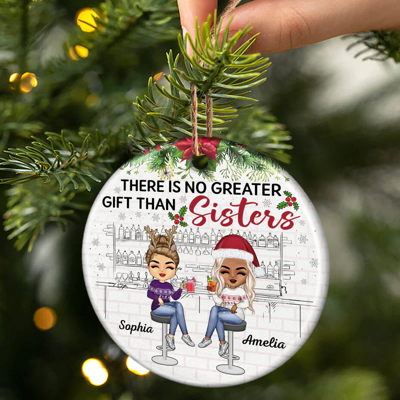 Besties Forever Christmas Best Friends Colorful - Bestie BFF Gift - Personalized Custom Circle Ceramic Ornament - Image 2