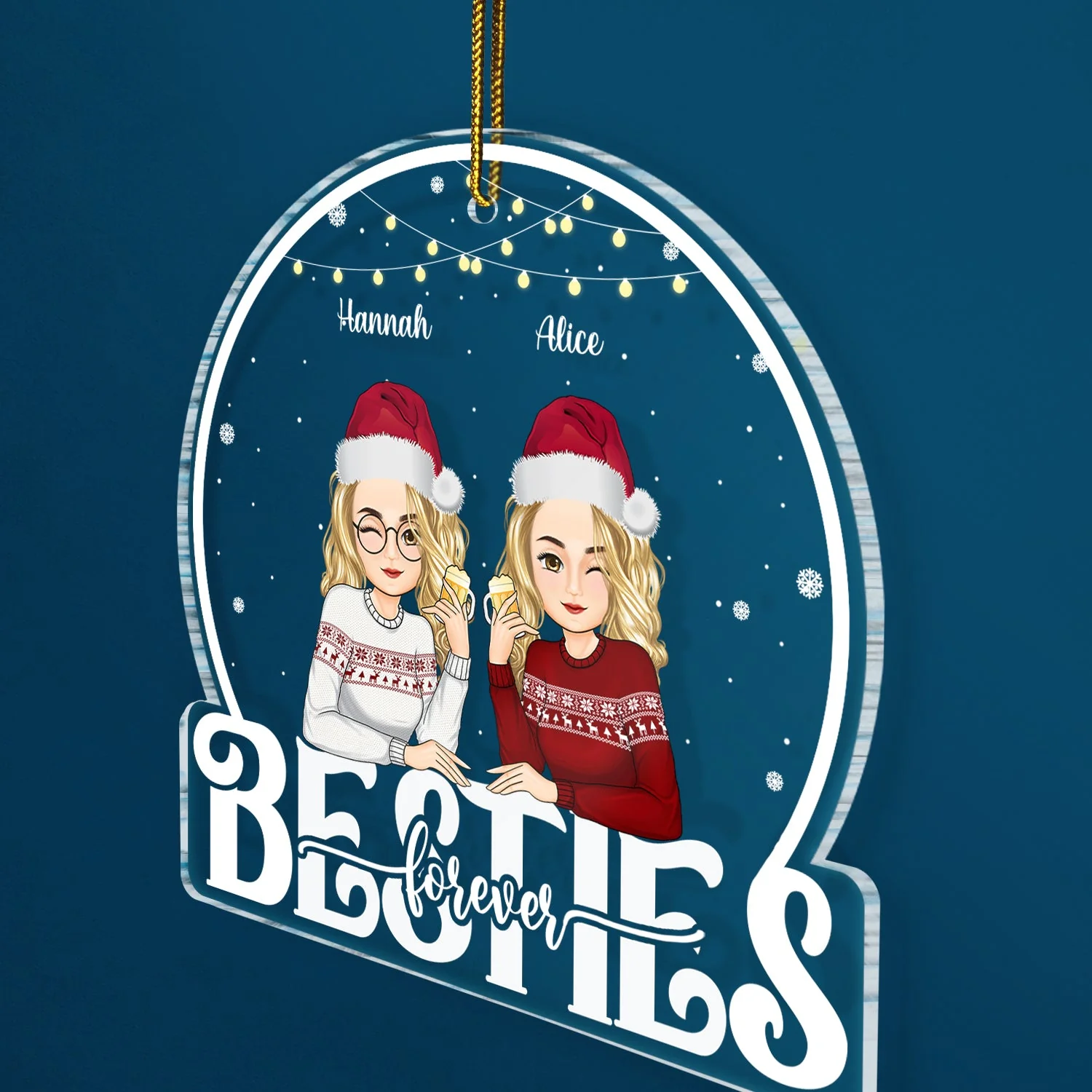 Besties Forever - Christmas, Bestie BFF Gift - Personalized Custom Shaped Acrylic Ornament - Image 2