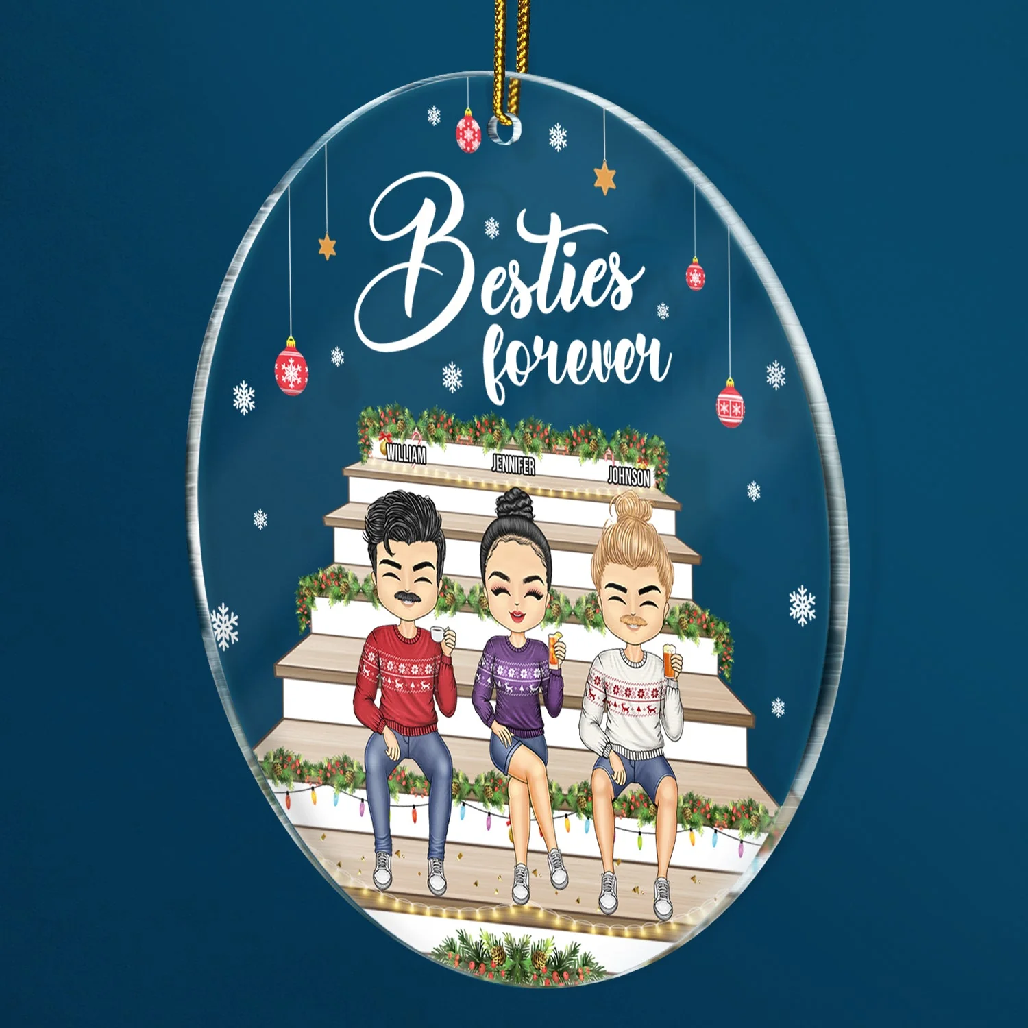 Besties Forever - Christmas Gift For Bestie - Personalized Circle Acrylic Ornament - Image 2