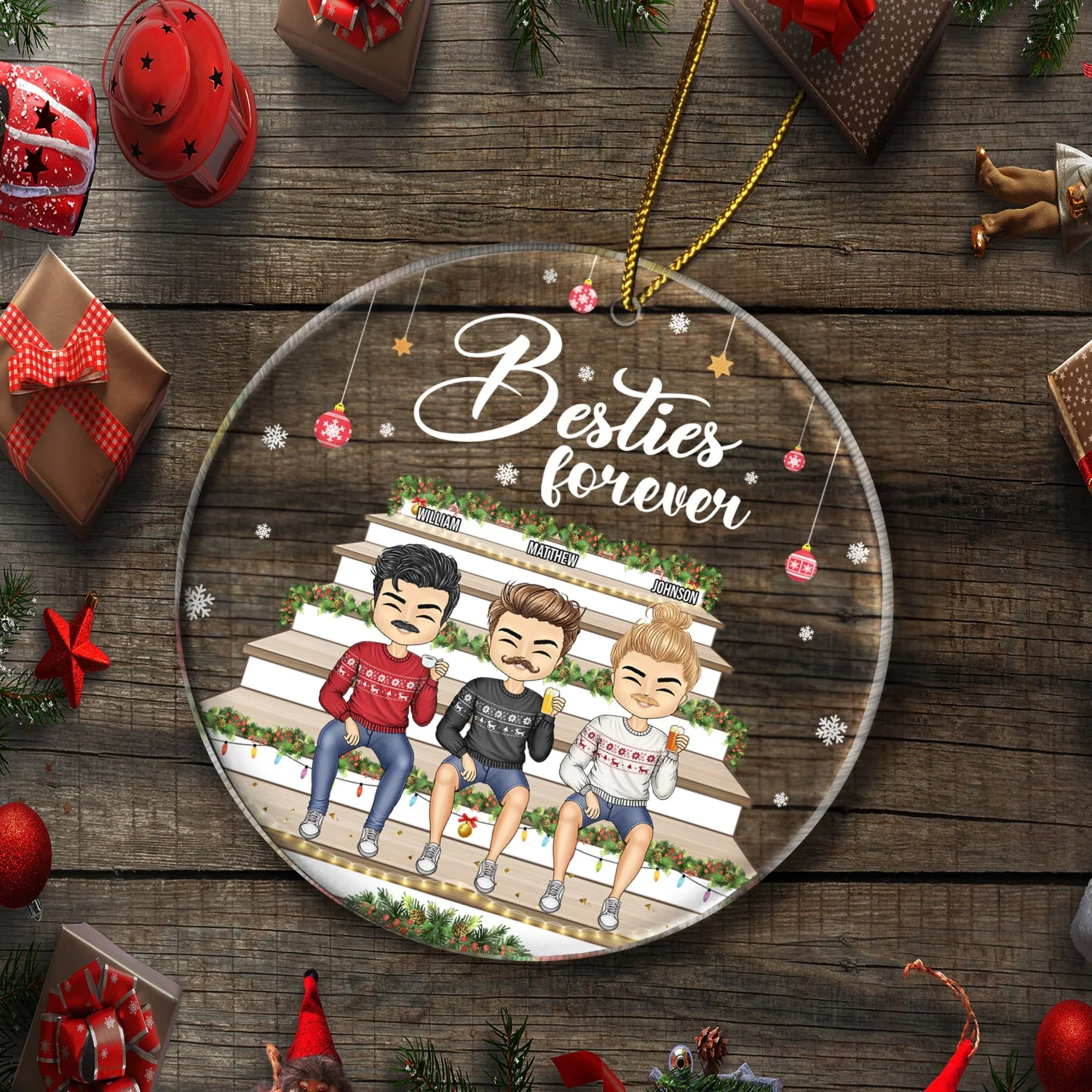 Besties Forever - Christmas Gift For Bestie - Personalized Circle Acrylic Ornament - Image 5