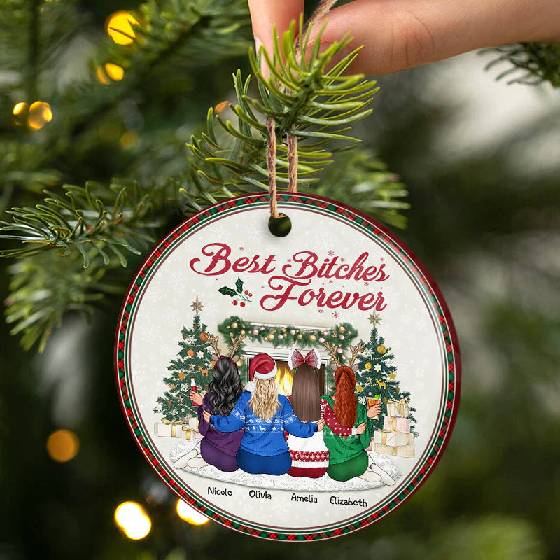 Besties Forever - Christmas Gift For BFF And Sisters - Personalized Custom Circle Ceramic Ornament - Image 2