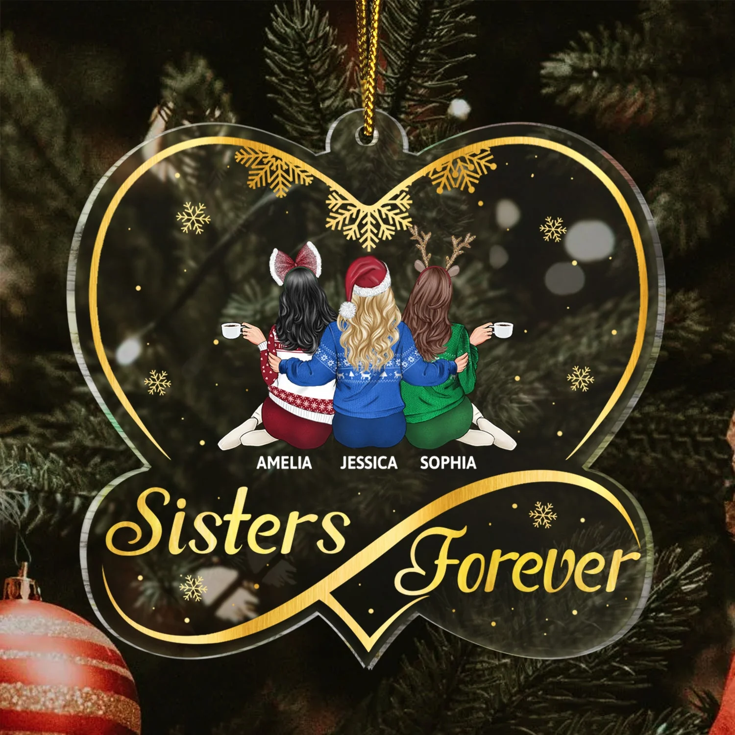 Besties Forever - Christmas Gifts For Best Friends, Sisters - Personalized Custom Shaped Acrylic Ornament - Image 3