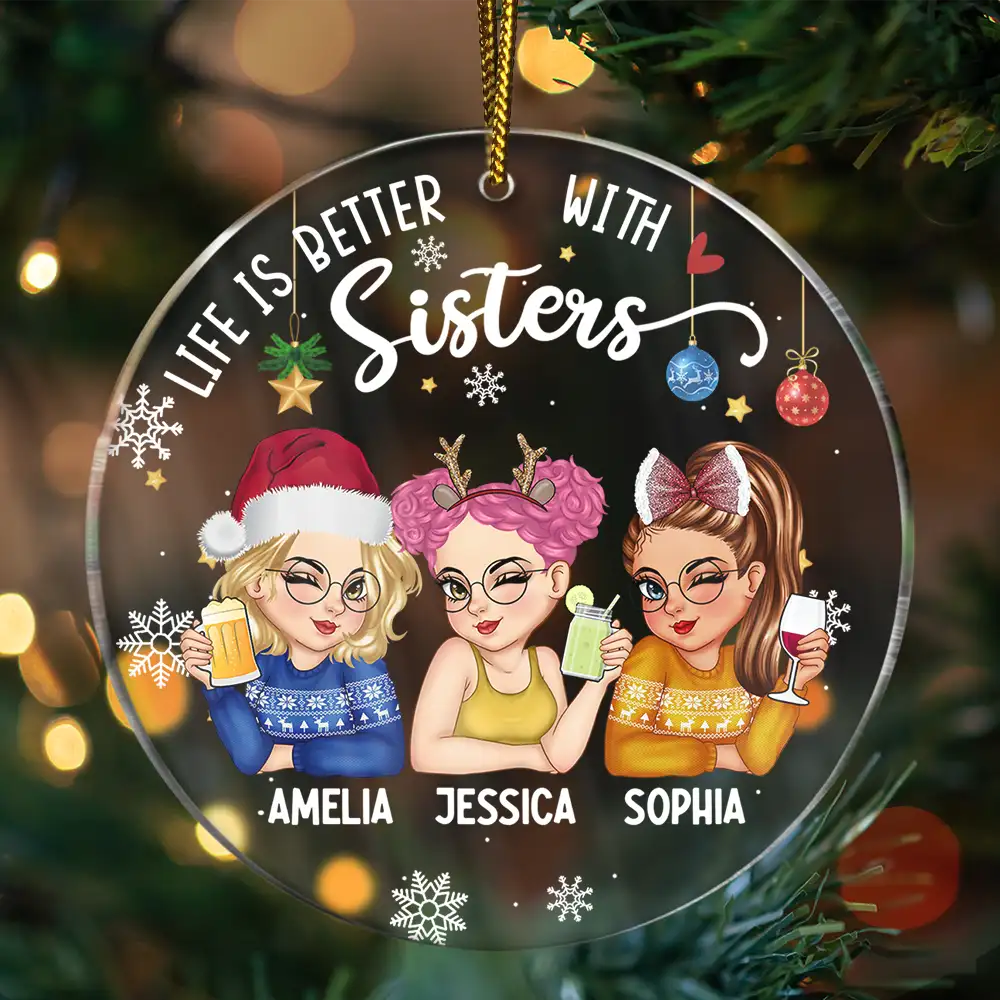 Besties Forever Christmas - Personalized Circle Acrylic Ornament - Image 3