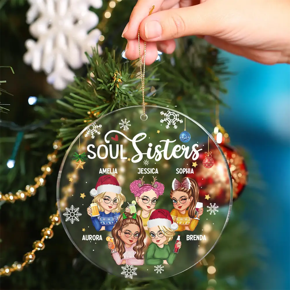 Besties Forever Christmas - Personalized Circle Acrylic Ornament - Image 4