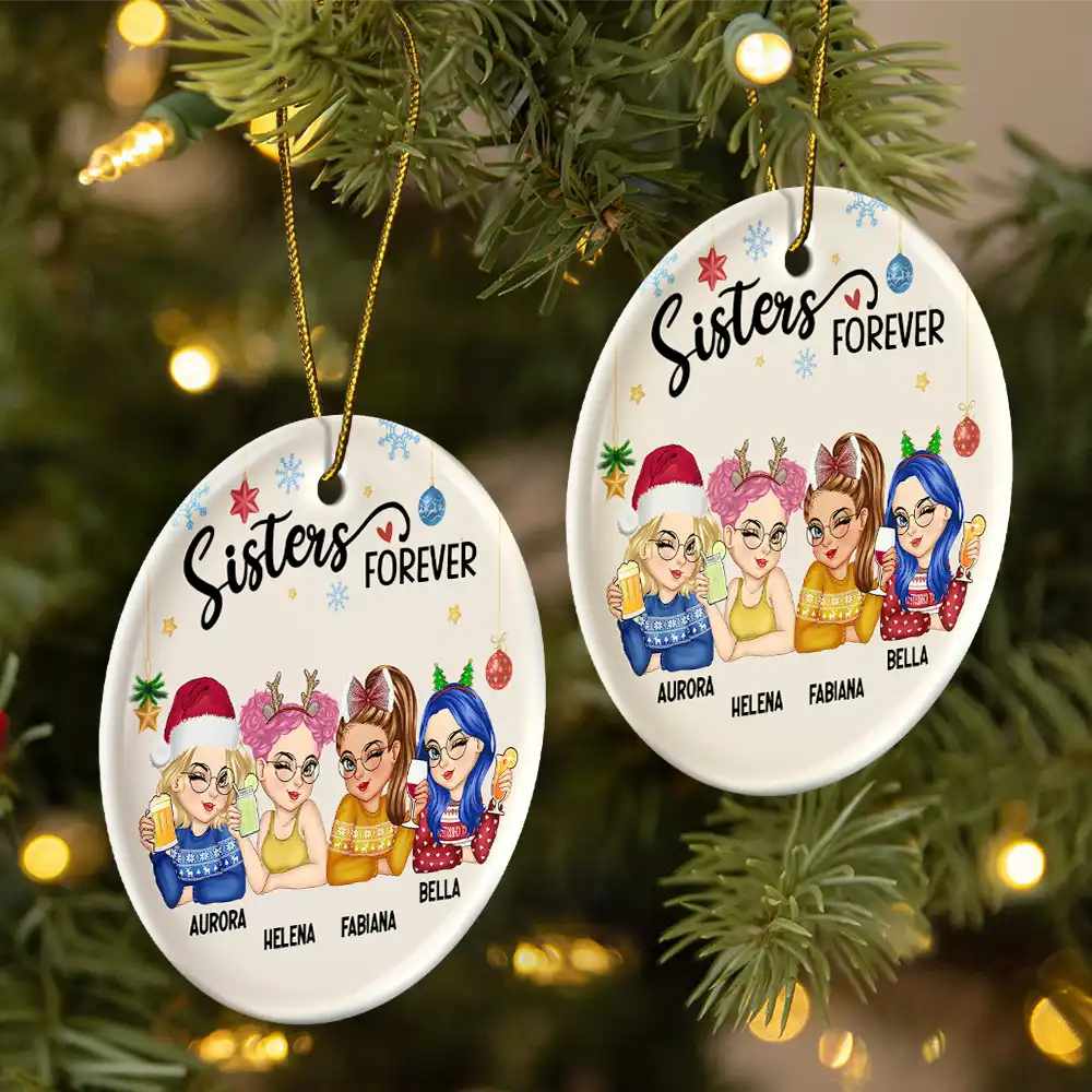 Besties Forever Christmas - Personalized Circle Ceramic Ornament - Image 2