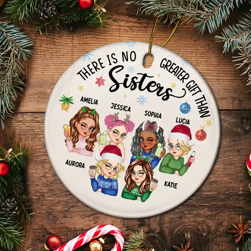 Besties Forever Christmas - Personalized Circle Ceramic Ornament - Image 5