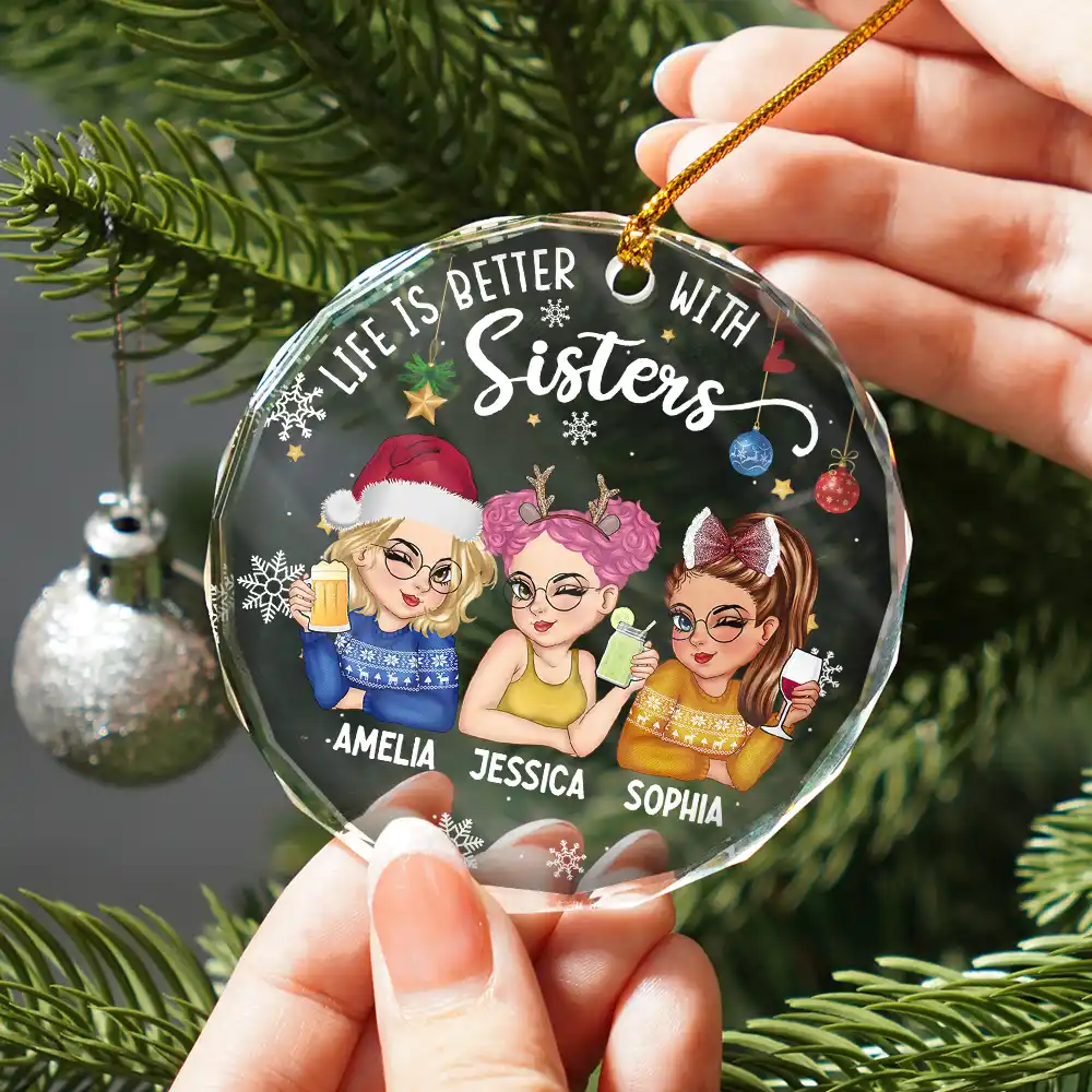 Besties Forever Christmas - Personalized Circle Glass Ornament - Image 2