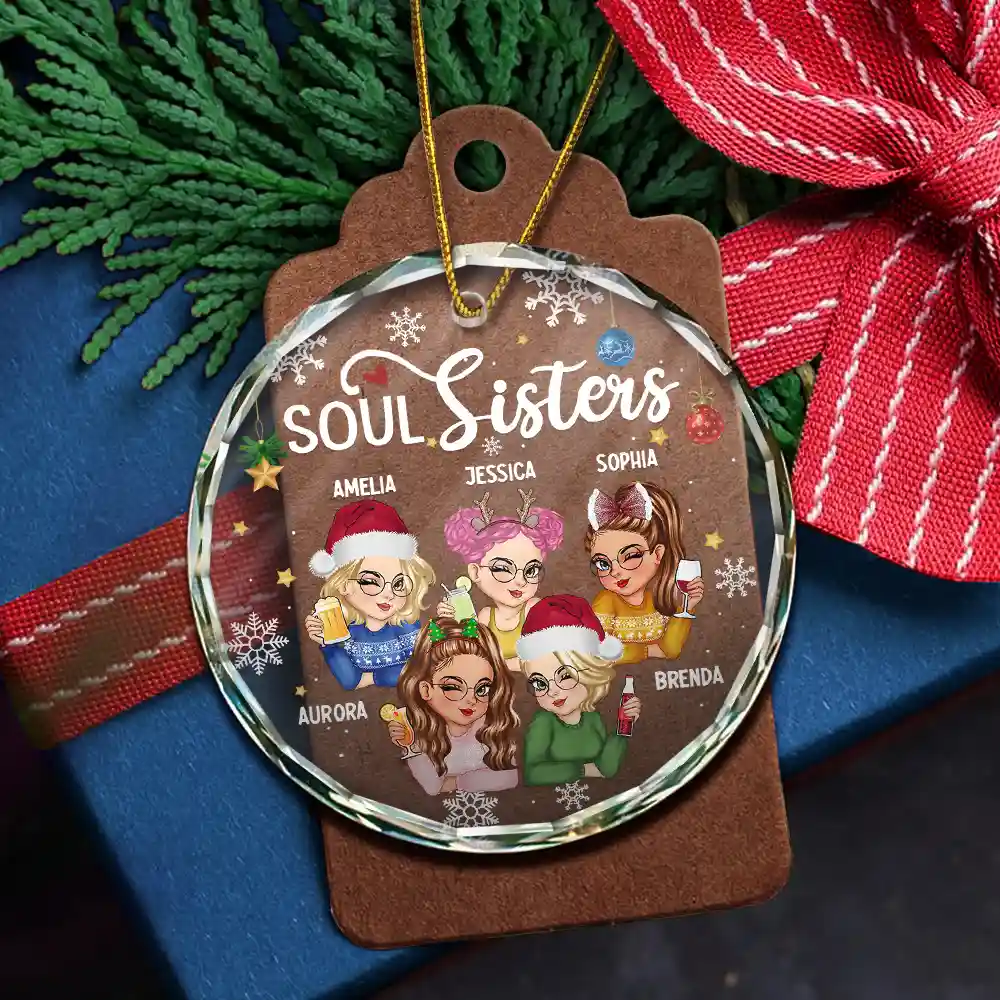 Besties Forever Christmas - Personalized Circle Glass Ornament - Image 5