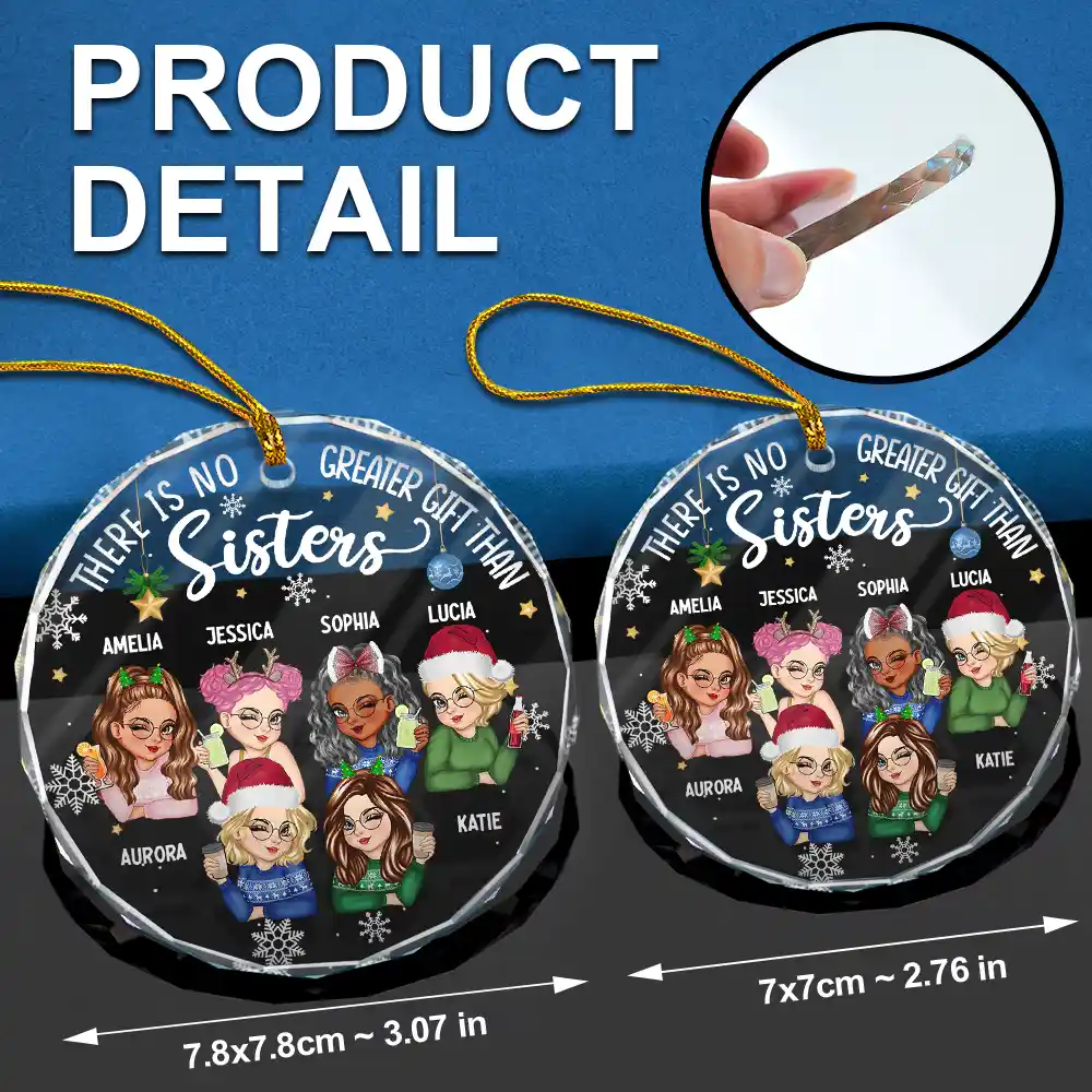 Besties Forever Christmas - Personalized Circle Glass Ornament - Image 6
