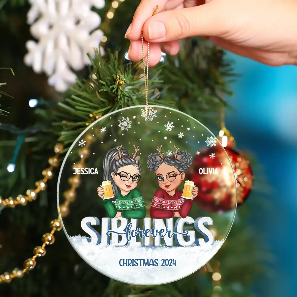 Besties Forever Christmas Sisters - Personalized Circle Acrylic Ornament - Image 4
