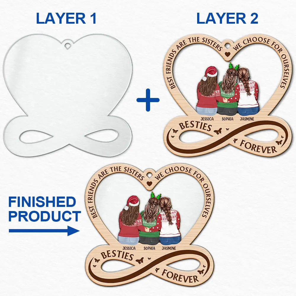 Besties Forever Not Sisters By Blood But Sisters By Heart - Personalized 2-Layered Mix Ornament - Image 6