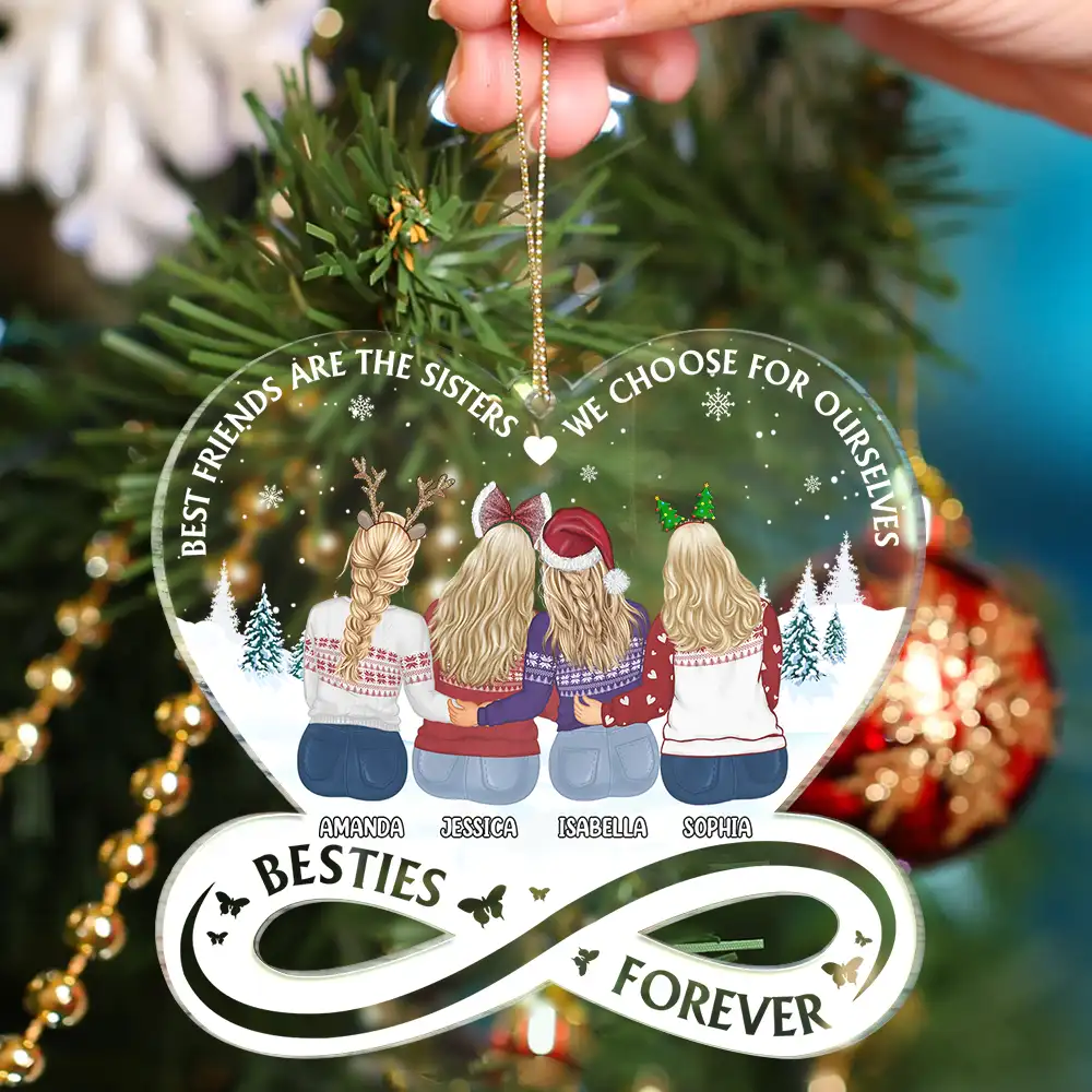 Besties Forever Not Sisters By Blood But Sisters By Heart - Personalized Custom Shaped Acrylic Ornament - Image 4
