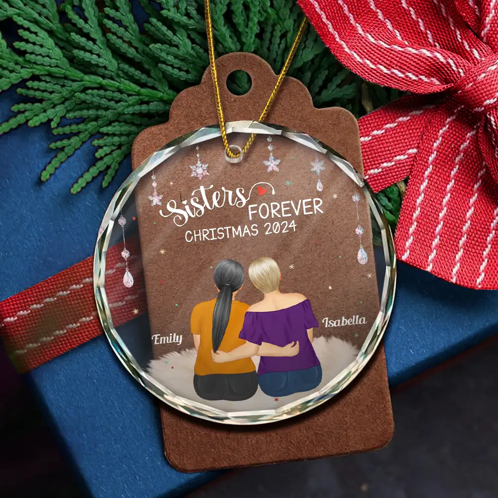 Besties Forever Old Friends - Personalized Circle Glass Ornament - Image 2