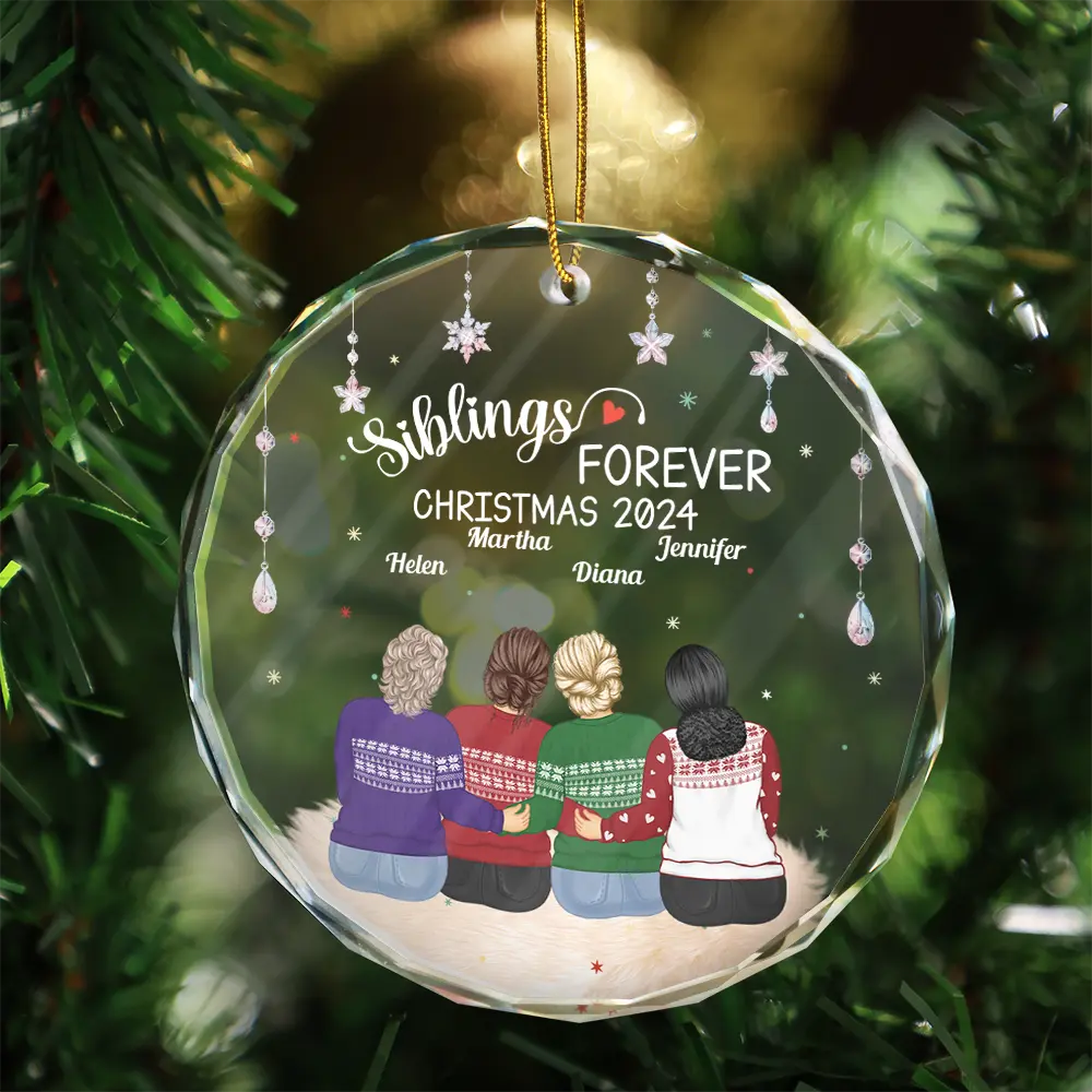 Besties Forever Old Friends - Personalized Circle Glass Ornament - Image 4