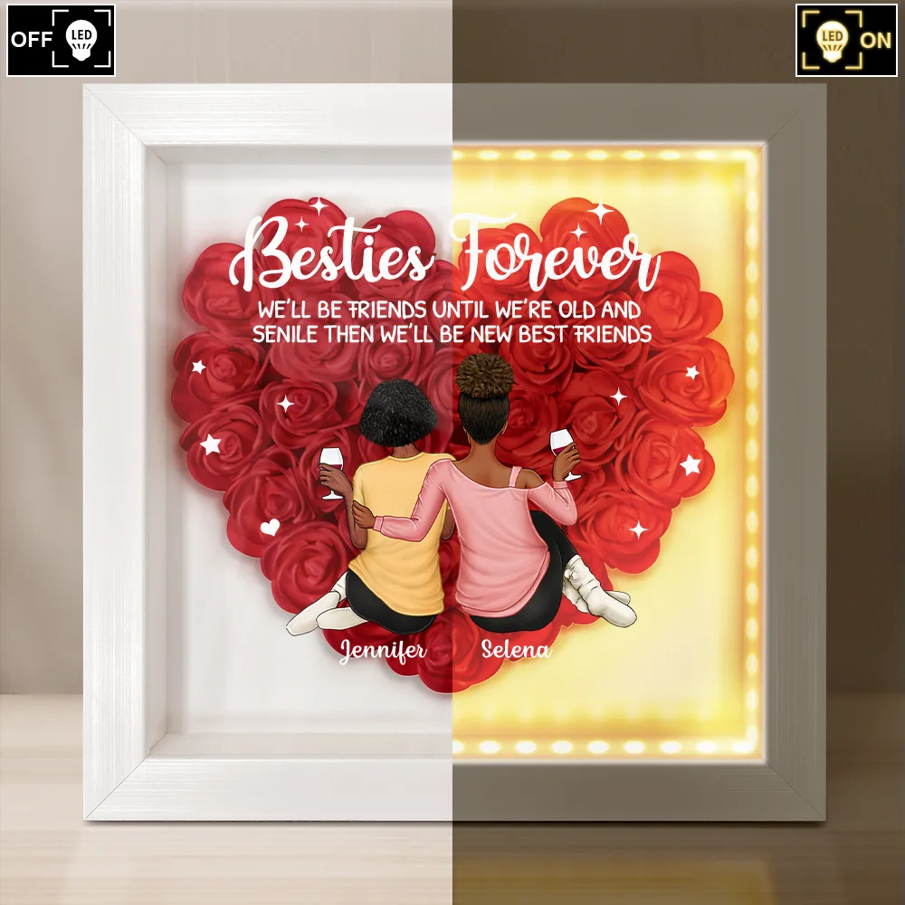 Besties Forever Our Friendship Is Endless - Personalized LED Light Flower Shadow Box - Image 3