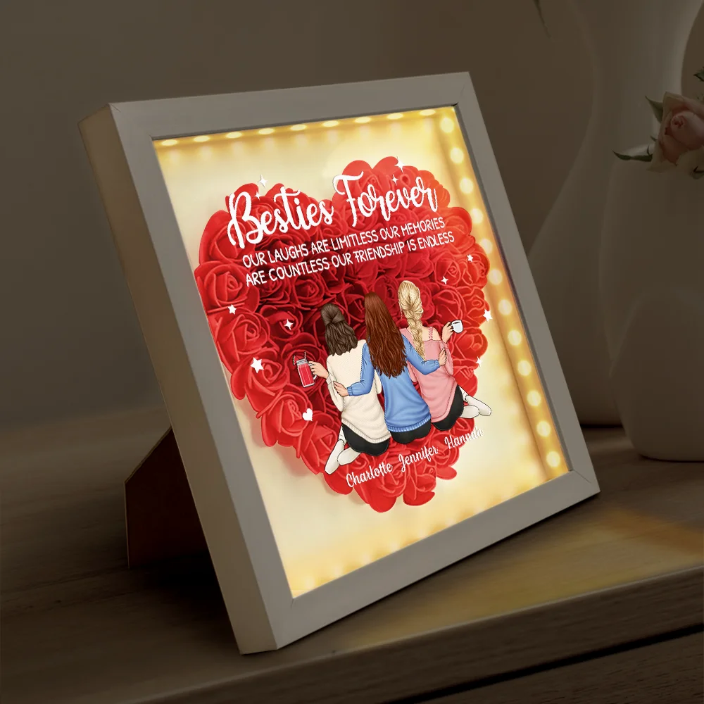 Besties Forever Our Friendship Is Endless - Personalized LED Light Flower Shadow Box - Image 4
