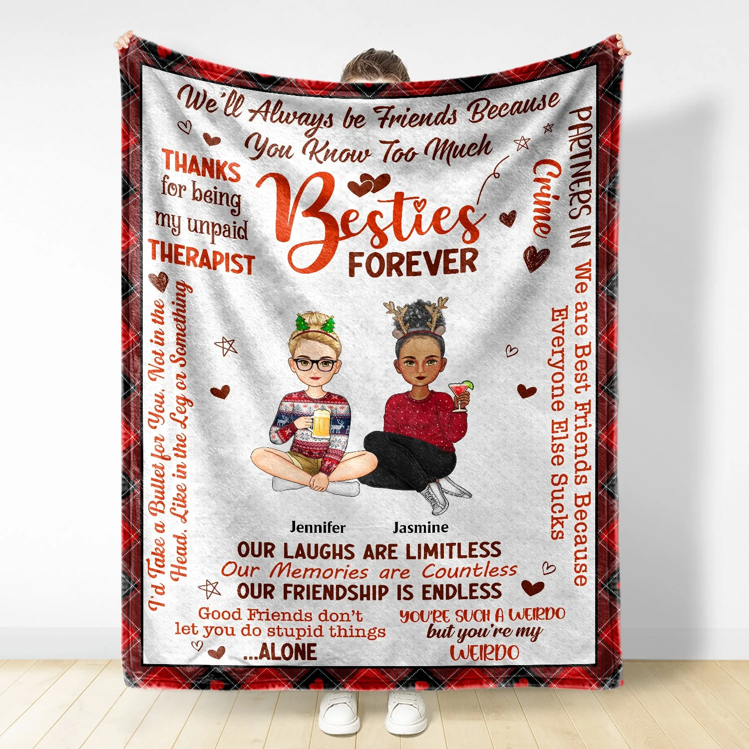 Besties Forever Partners In Crime - Birthday, Loving Gift For Best Friends, Colleagues, Sibling, Family - Personalized Fleece Blanket - Image 3