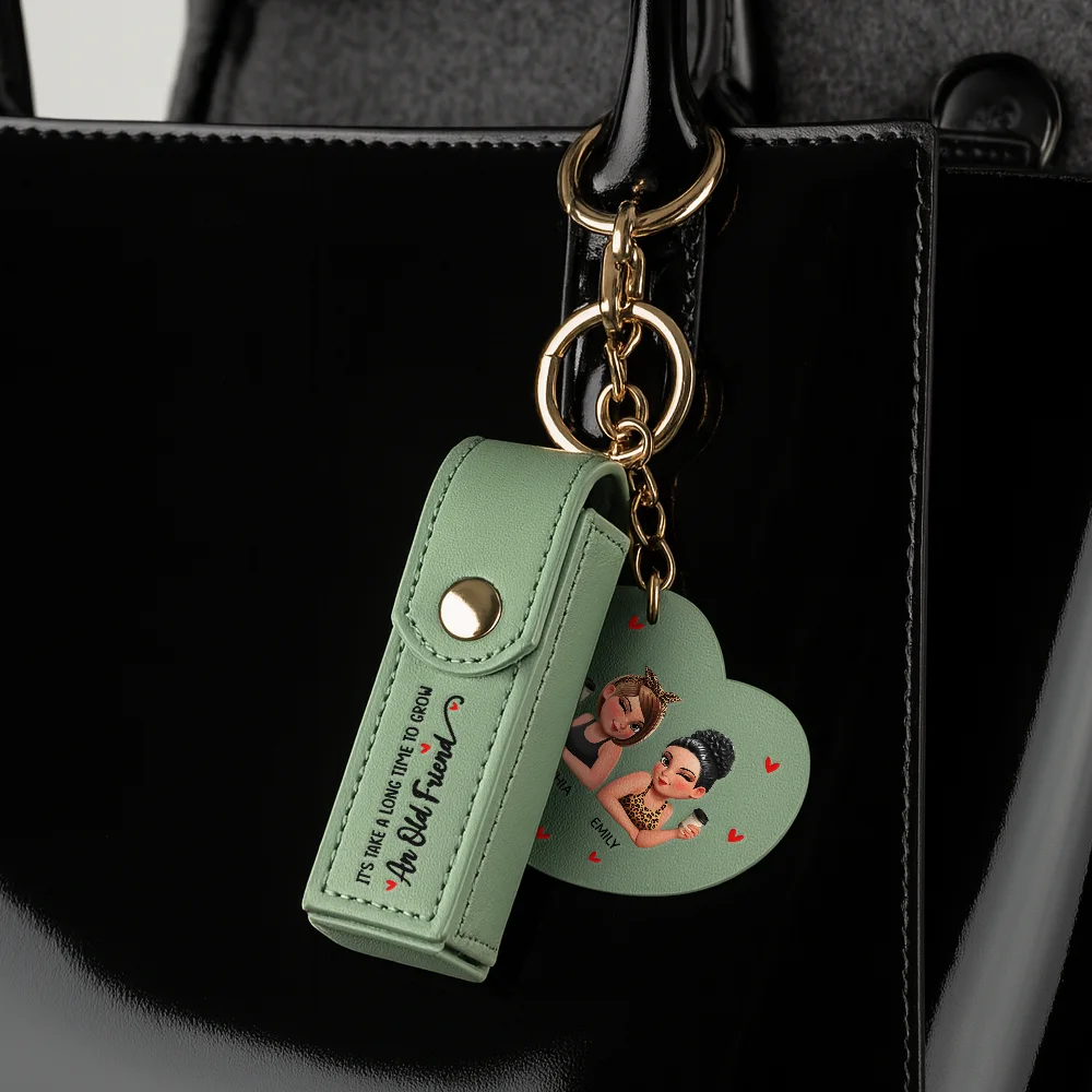 Besties Forever - Personalized Leather Lipstick Case Keychain With Mirror - Image 4