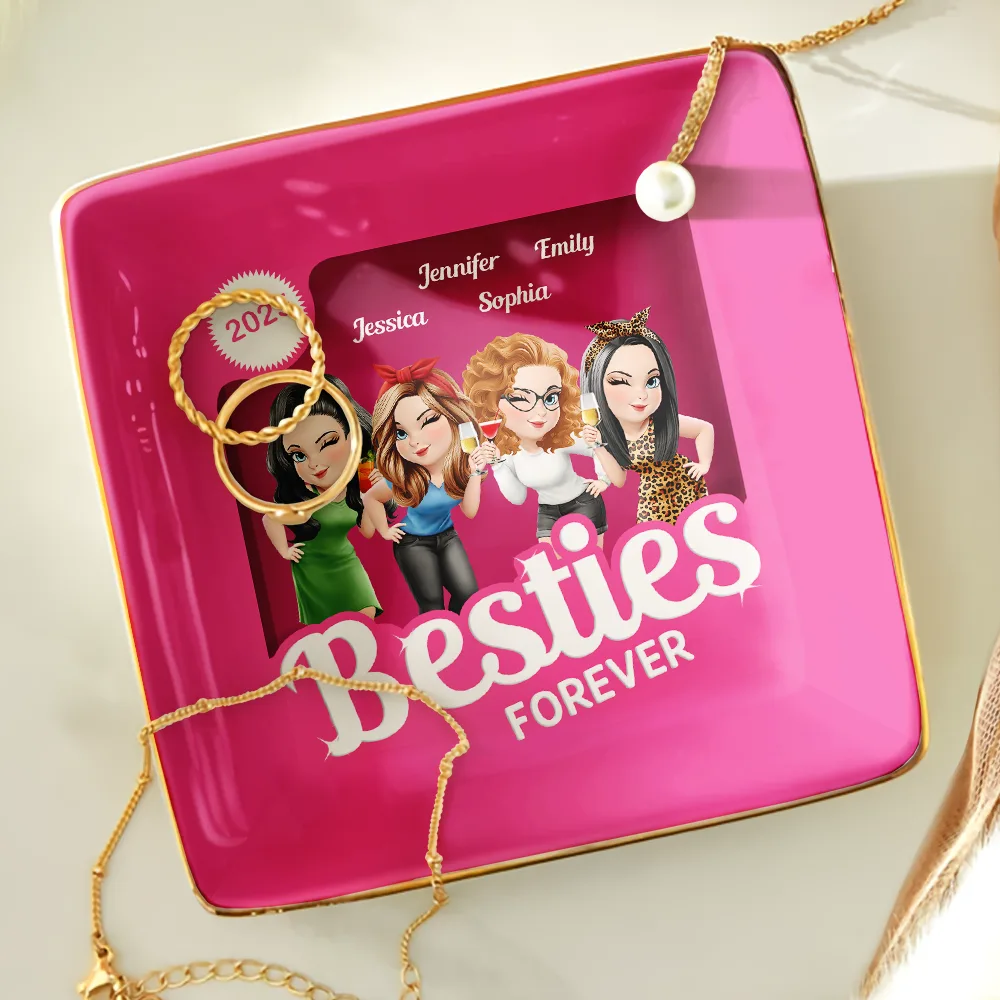 Besties Forever Pink Action Figure 3D Effect - Personalized Ring Dish - Image 4