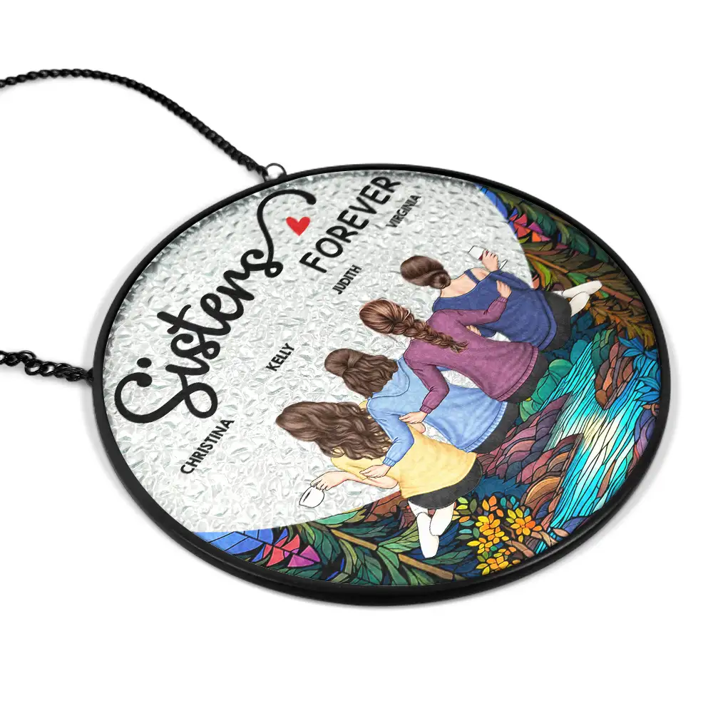 Besties Forever Sisters - Personalized Stained Glass Window Hanging Suncatcher - Image 2