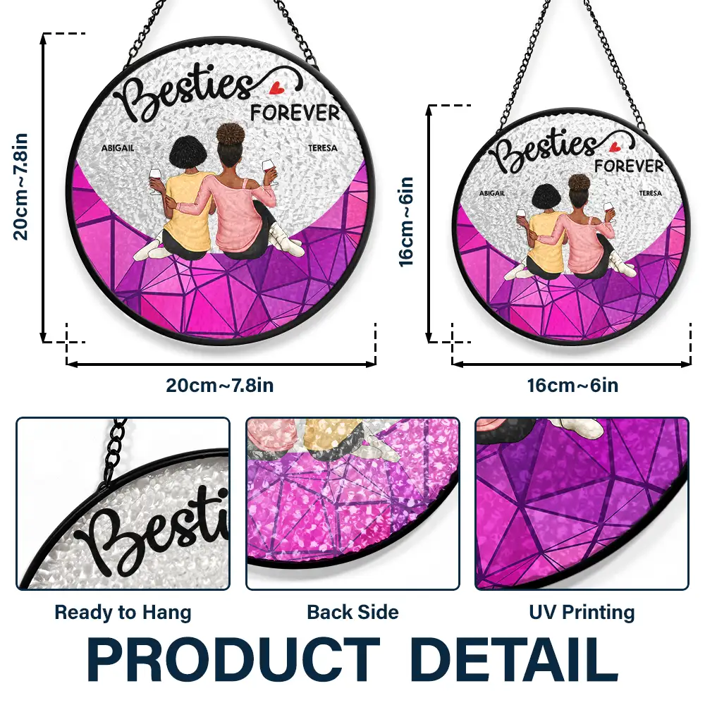 Besties Forever Sisters - Personalized Stained Glass Window Hanging Suncatcher - Image 3