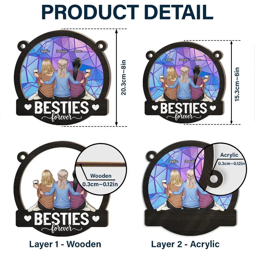 Besties Forever Sitting Together - Personalized Window Hanging Suncatcher Ornament - Image 5
