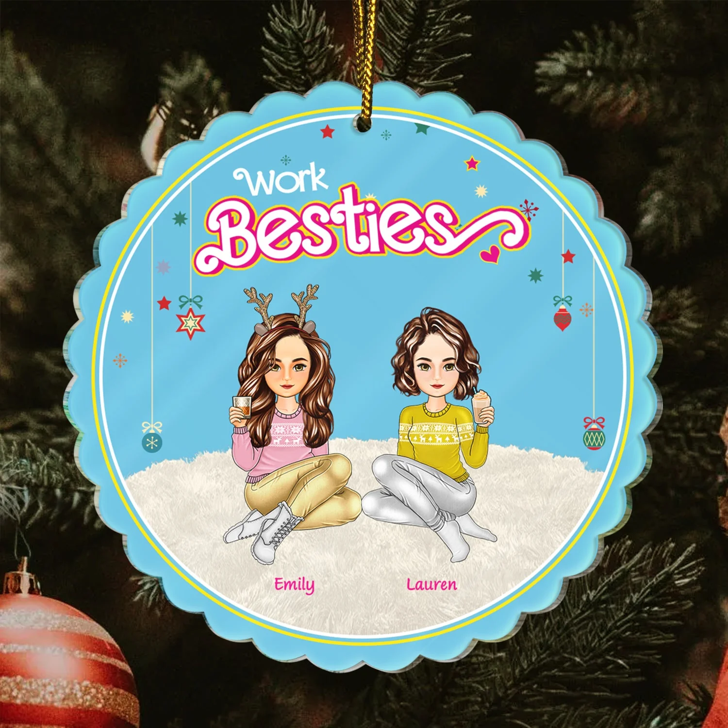 Besties Forever Thank You For Being My Unpaid Therapist - Christmas Gift For Bestie, Colleague, Sibling - Personalized Custom Shaped Acrylic Ornament - Image 3
