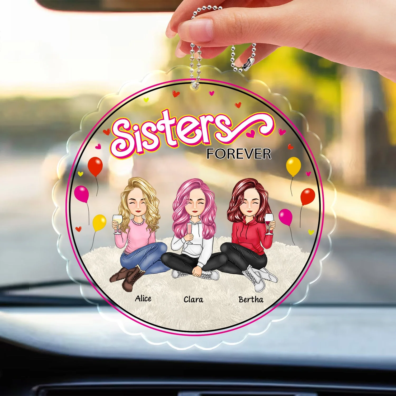 Besties Forever Thank You For Being My Unpaid Therapist - Gift For Bestie, Colleague, Sibling - Personalized Acrylic Car Hanger - Image 3
