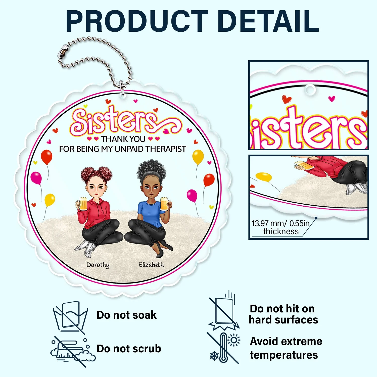 Besties Forever Thank You For Being My Unpaid Therapist - Gift For Bestie, Colleague, Sibling - Personalized Acrylic Car Hanger - Image 5