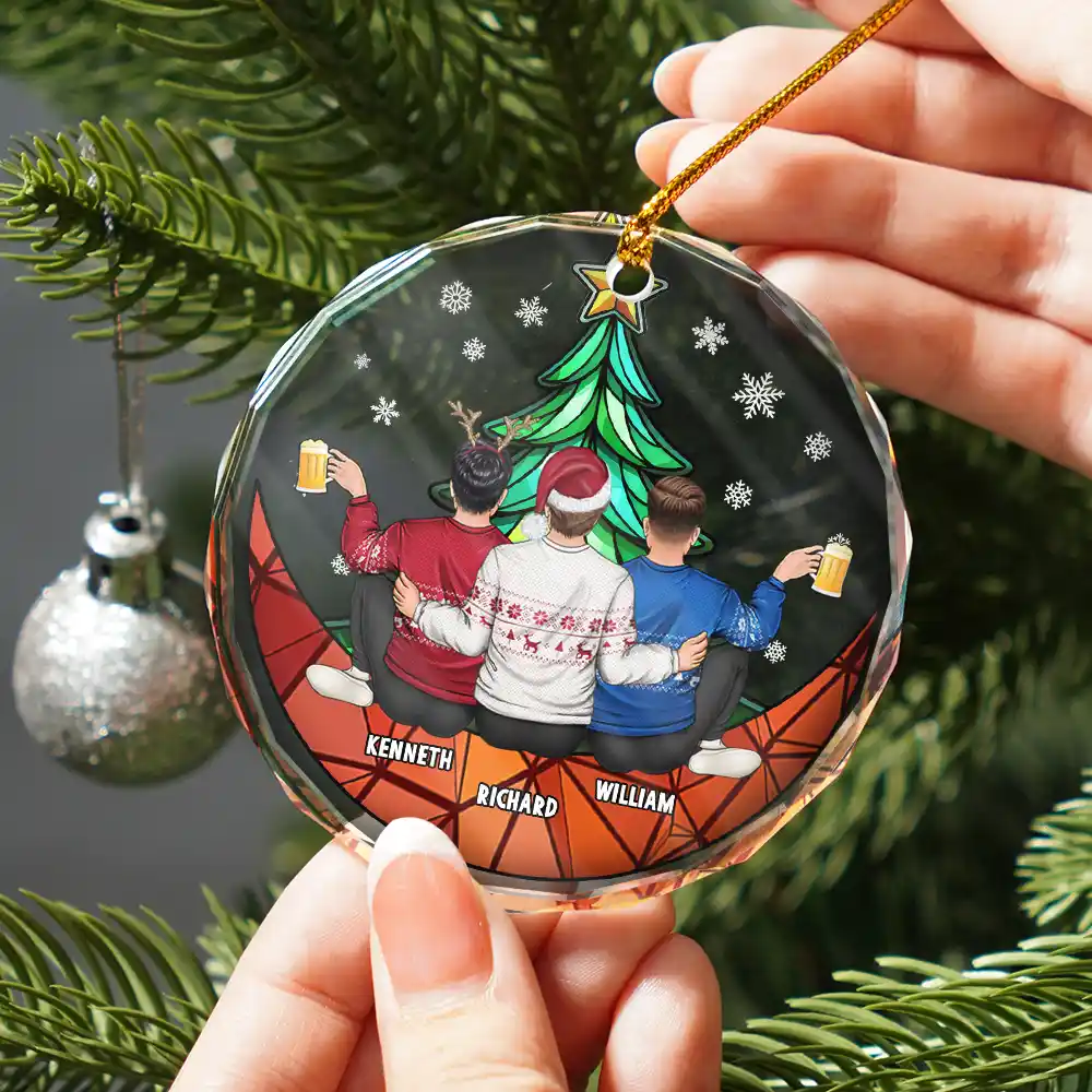 Besties Friends Brothers Sisters Sitting Together - Personalized Circle Glass Ornament - Image 2