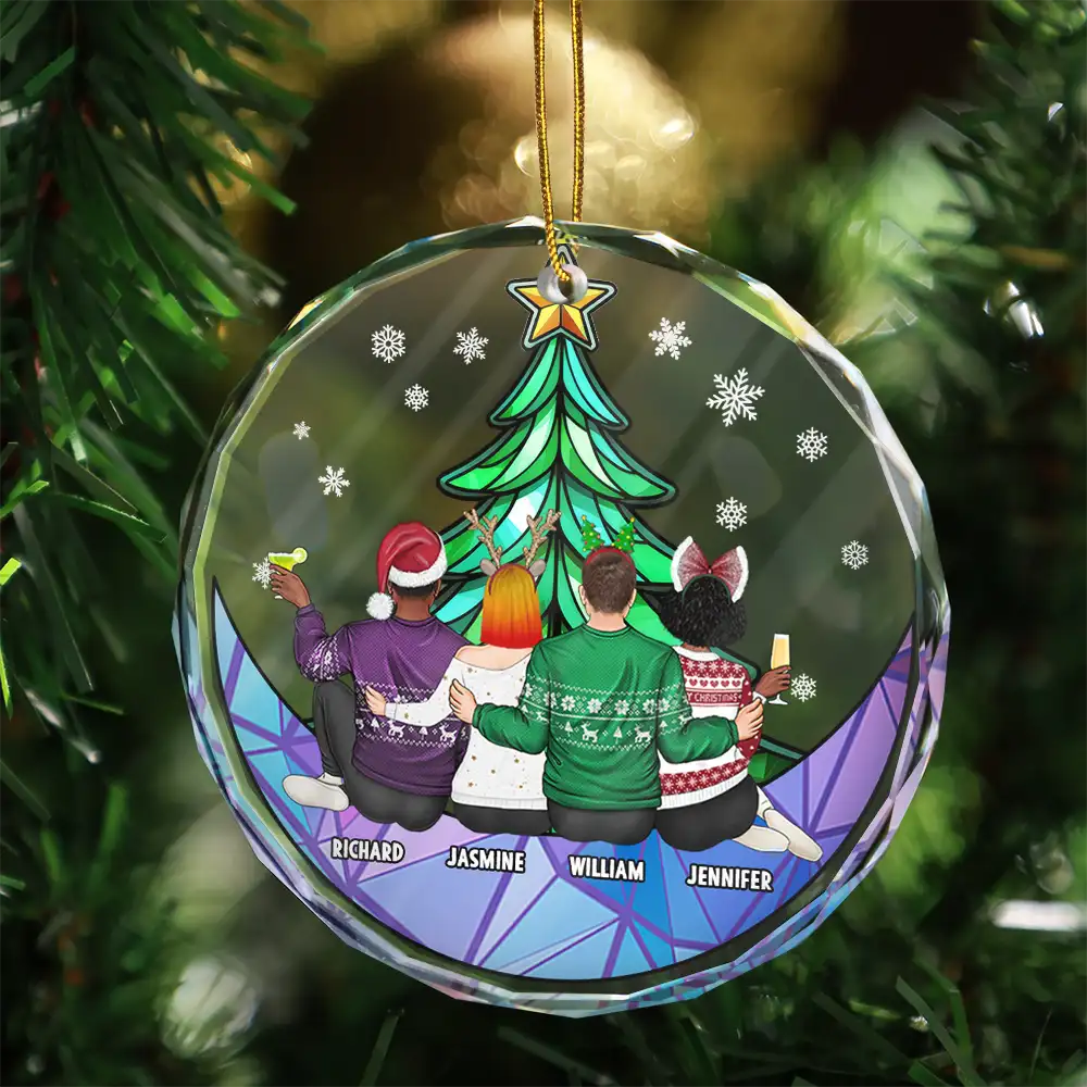 Besties Friends Brothers Sisters Sitting Together - Personalized Circle Glass Ornament - Image 3