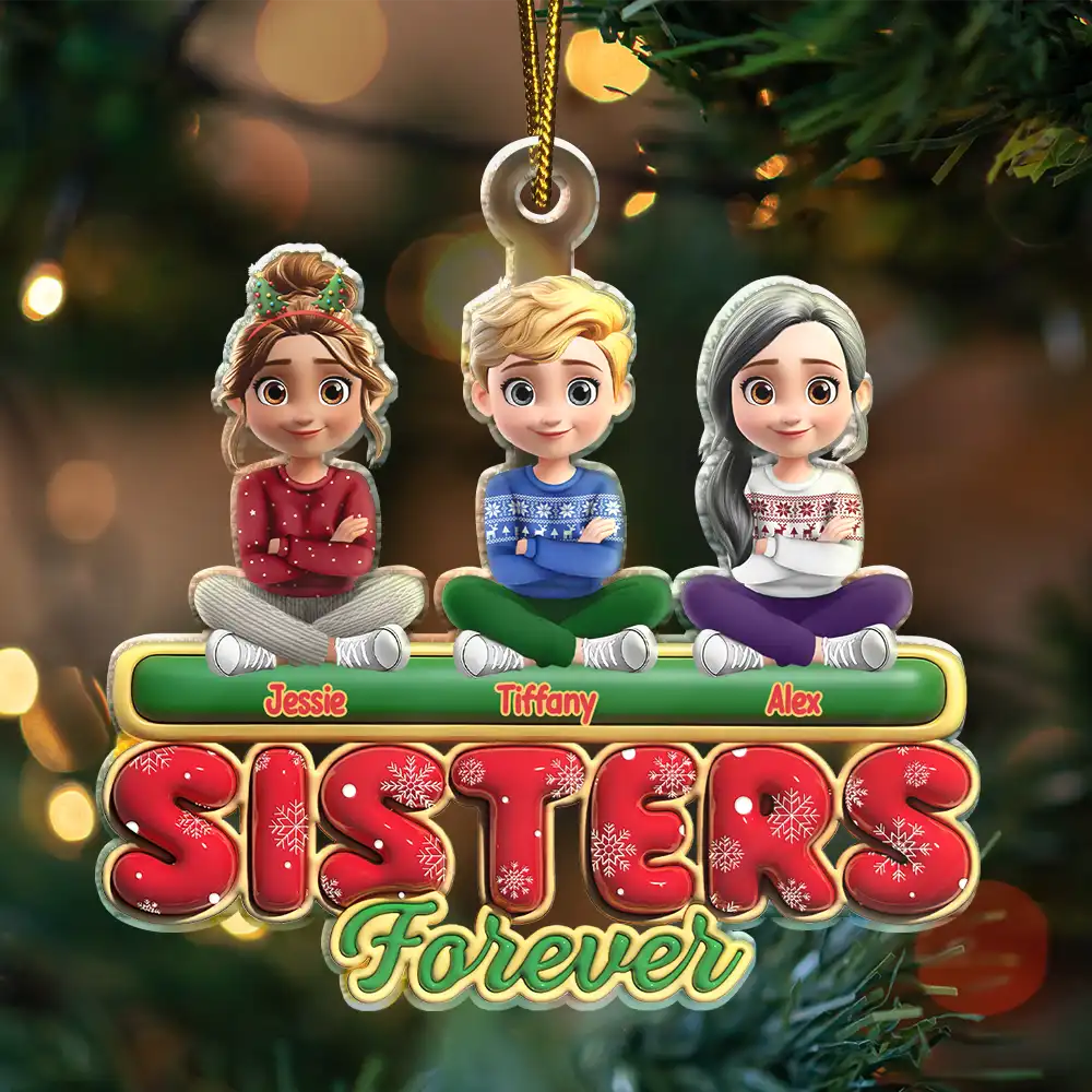 Besties Friends Siblings Forever 3D Effect - Personalized Custom Shaped Acrylic Ornament - Image 3