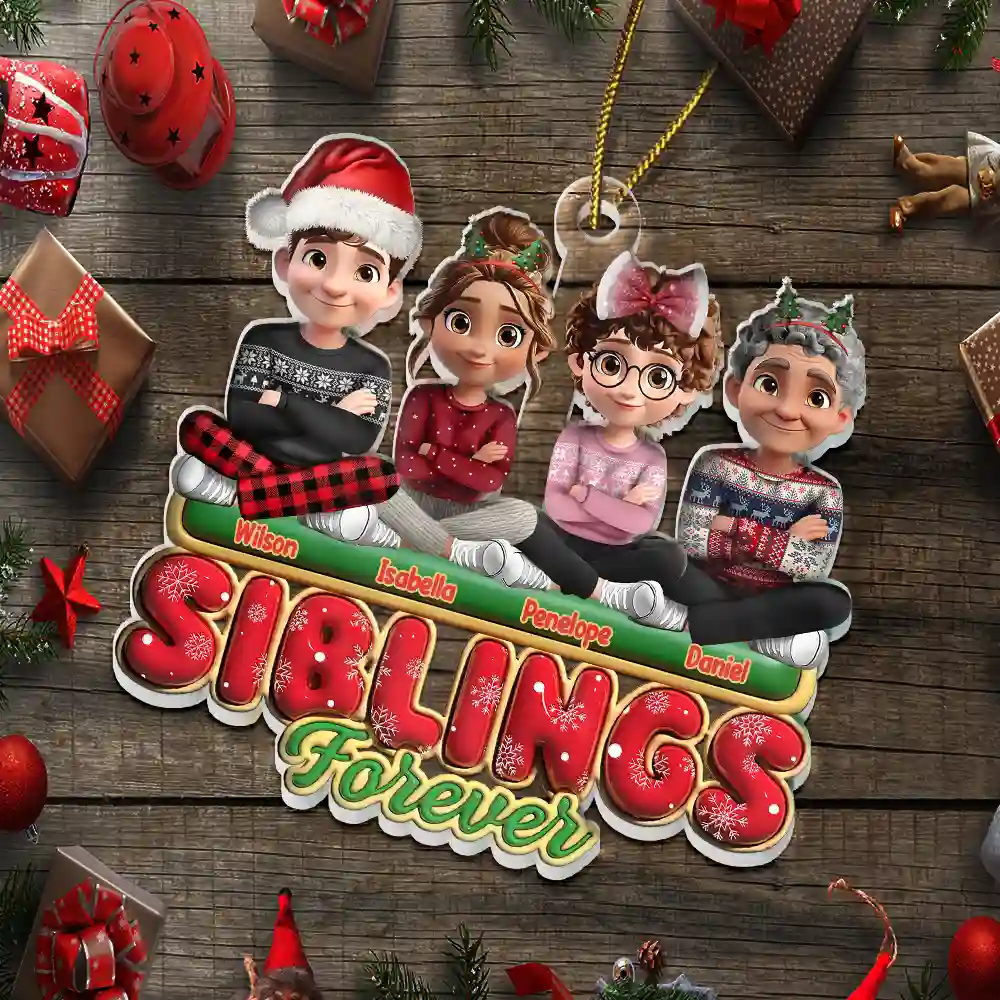 Besties Friends Siblings Forever 3D Effect - Personalized Custom Shaped Acrylic Ornament - Image 5