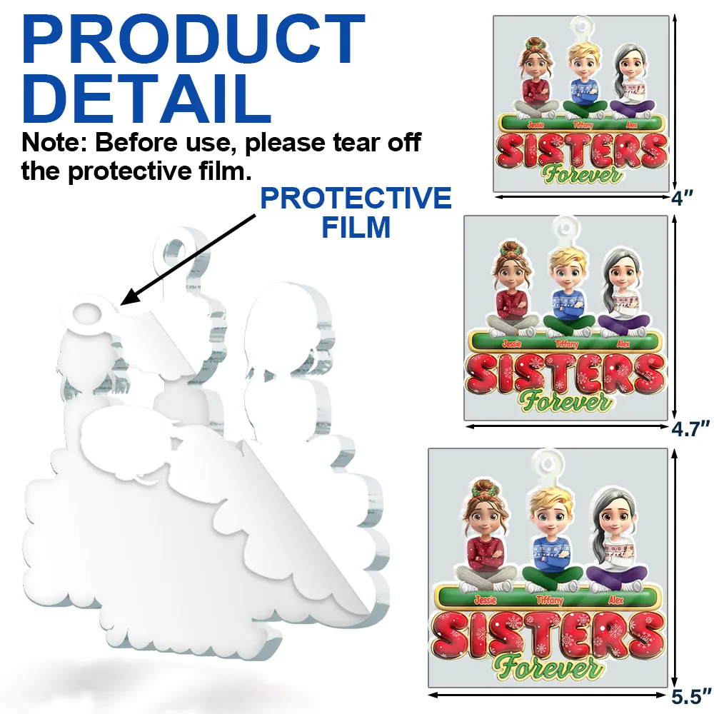 Besties Friends Siblings Forever 3D Effect - Personalized Custom Shaped Acrylic Ornament - Image 6