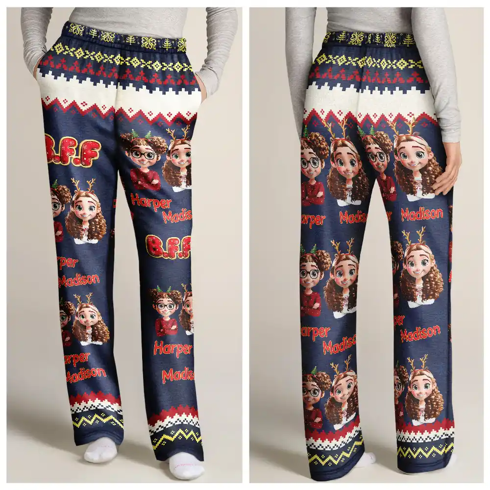 Besties Friends Siblings Forever 3D Effect - Personalized Pajama Pants - Image 4