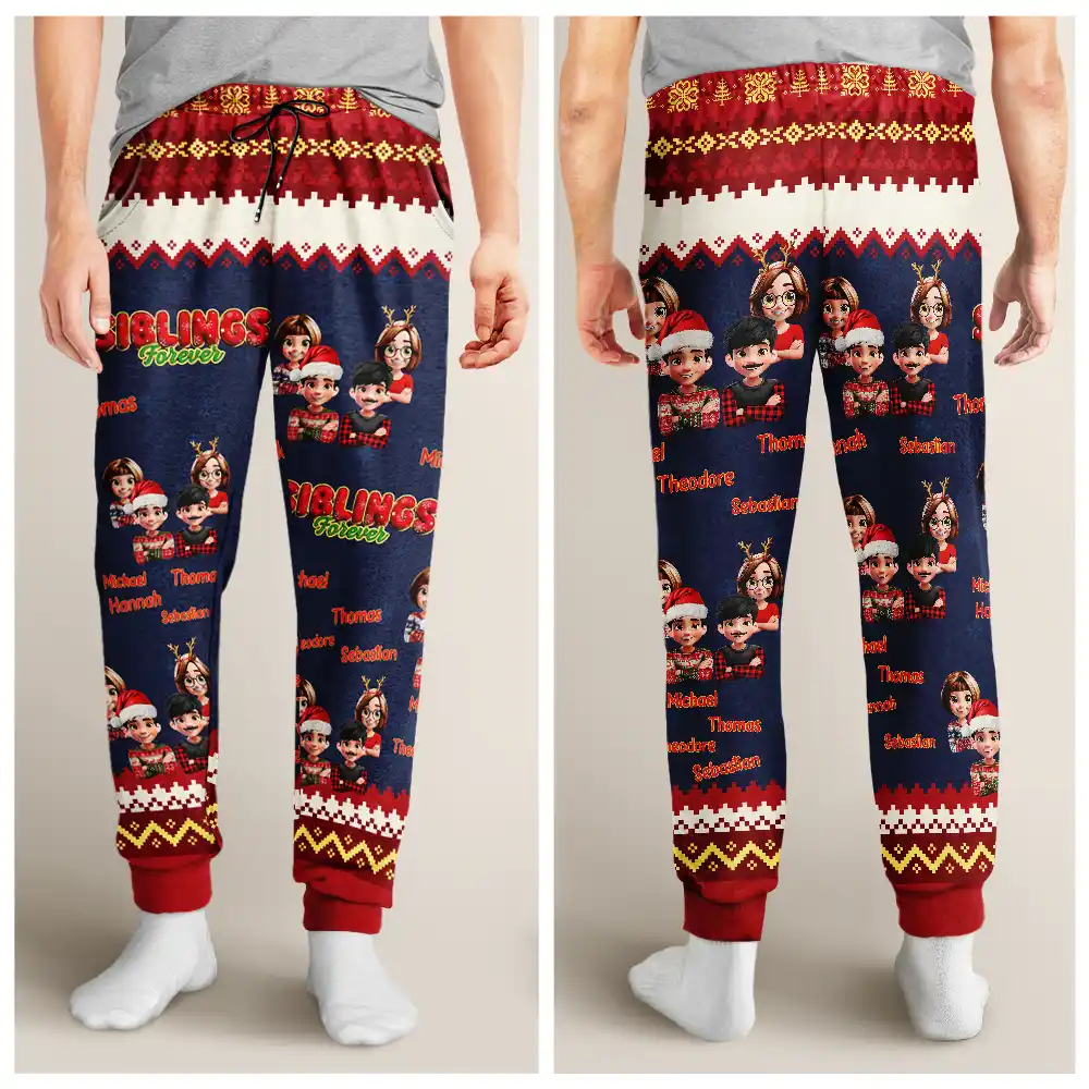 Besties Friends Siblings Forever 3D Effect - Personalized Pajama Pants - Image 5