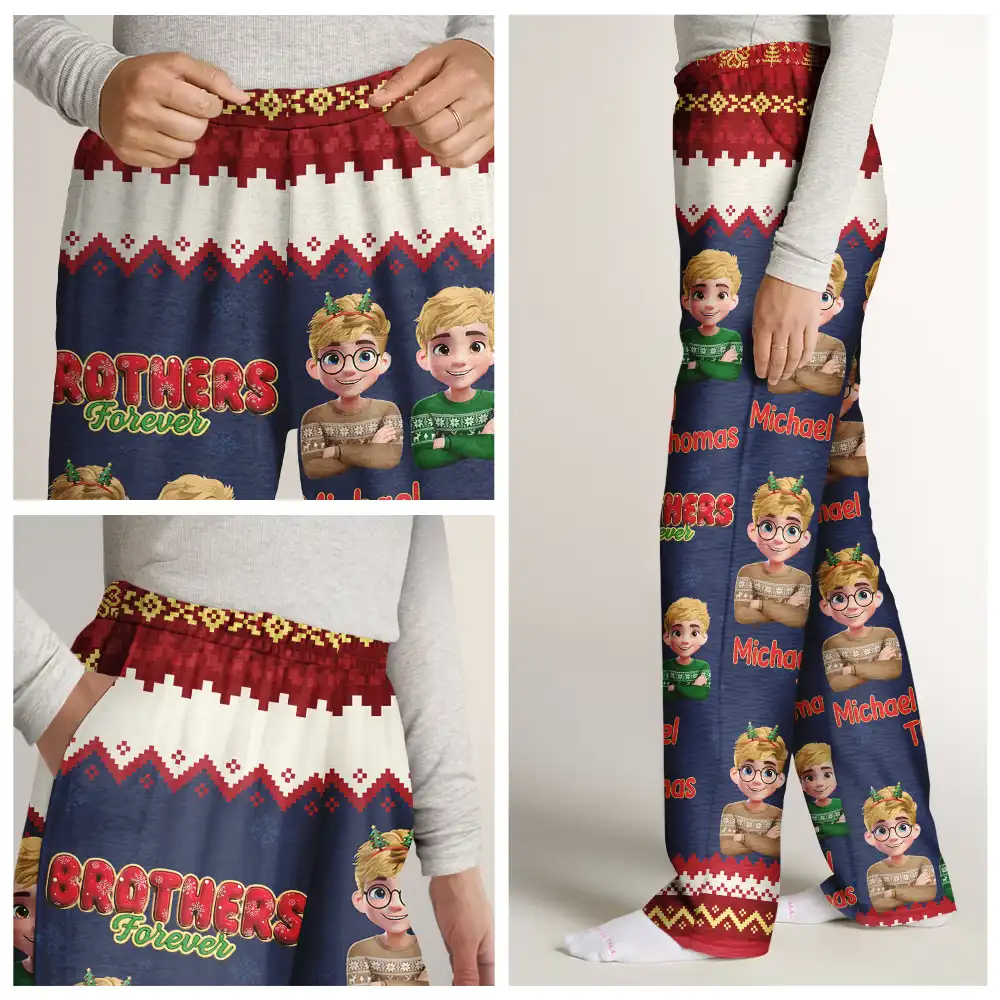 Besties Friends Siblings Forever 3D Effect - Personalized Pajama Pants - Image 8