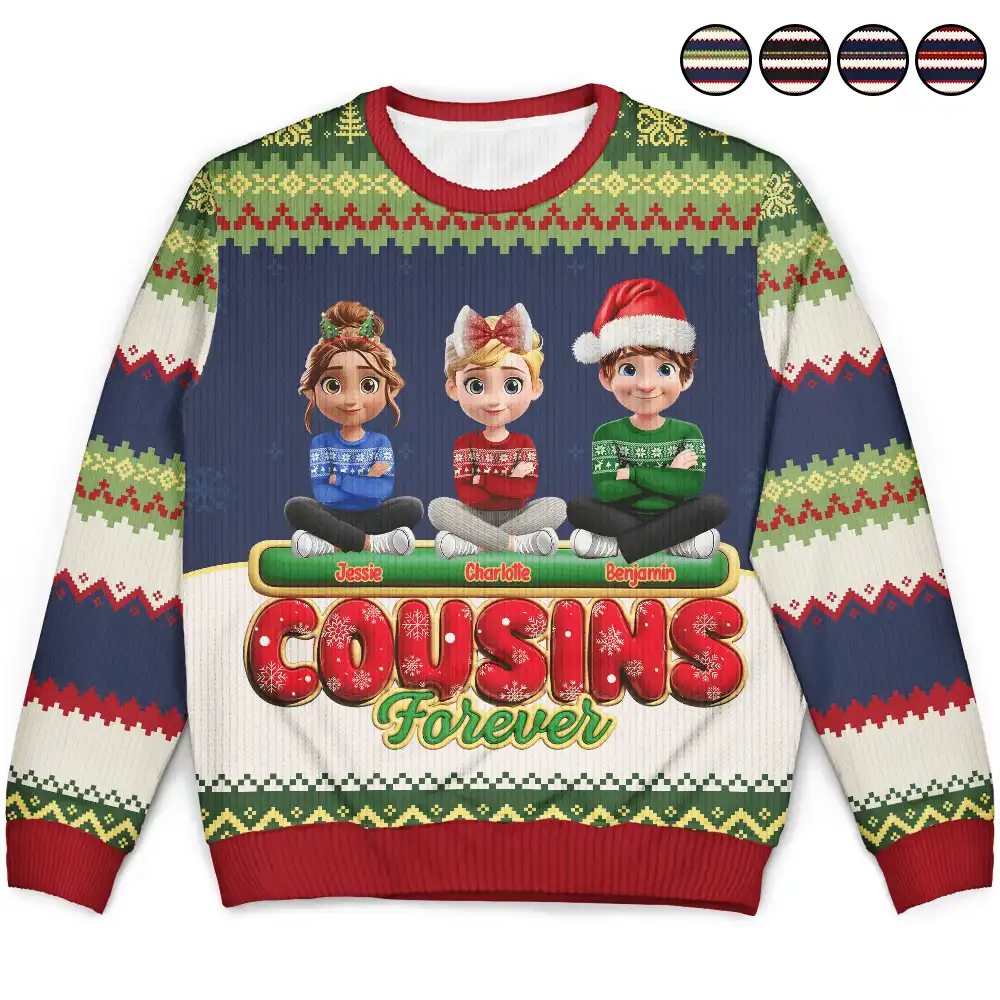 Besties Friends Siblings Forever 3D Effect - Personalized Unisex Ugly Sweater - Image 3