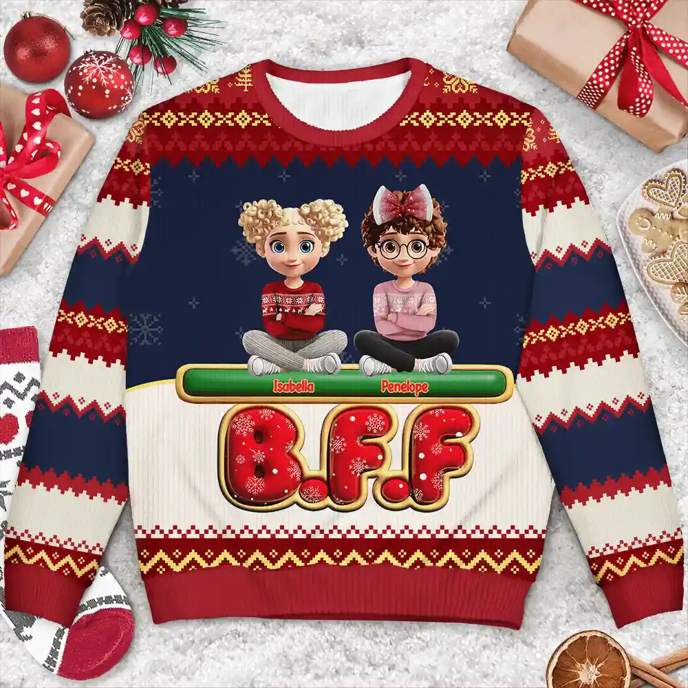 Besties Friends Siblings Forever 3D Effect - Personalized Unisex Ugly Sweater - Image 4