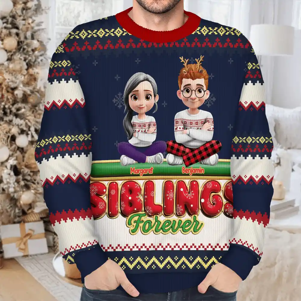 Besties Friends Siblings Forever 3D Effect - Personalized Unisex Ugly Sweater - Image 5