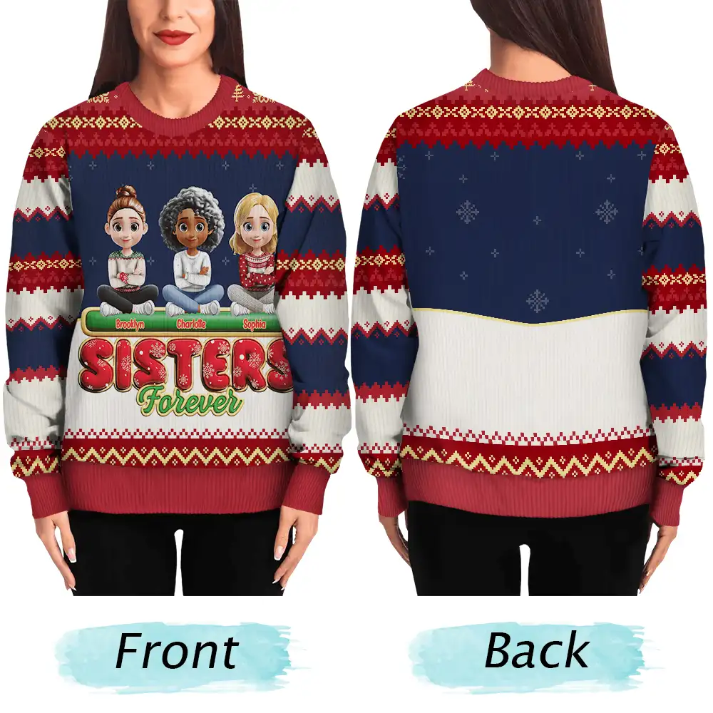Besties Friends Siblings Forever 3D Effect - Personalized Unisex Ugly Sweater - Image 6
