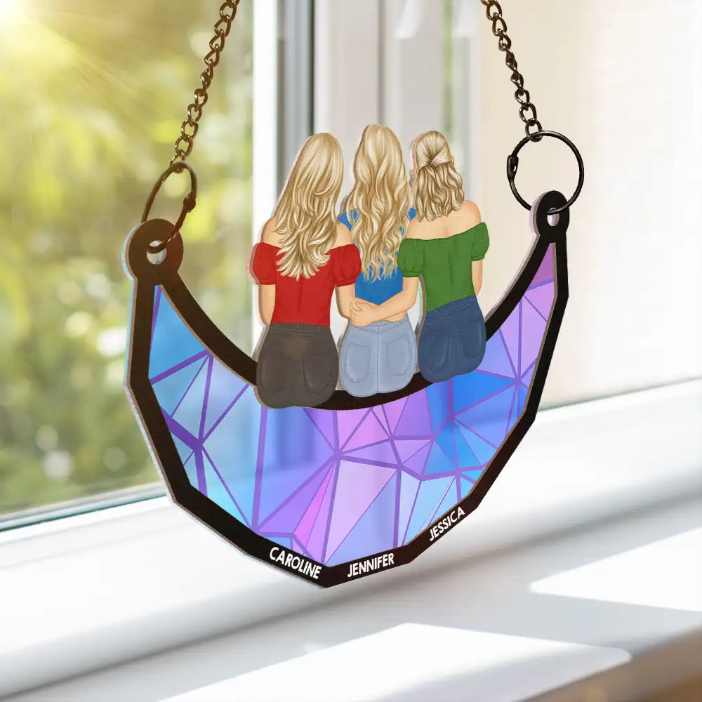 Besties Friends Sisters Hugging - Personalized Window Hanging Suncatcher Ornament - Image 3