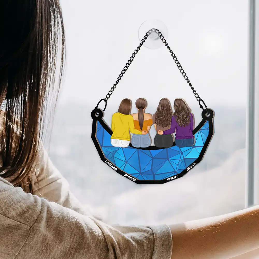 Besties Friends Sisters Hugging - Personalized Window Hanging Suncatcher Ornament - Image 4