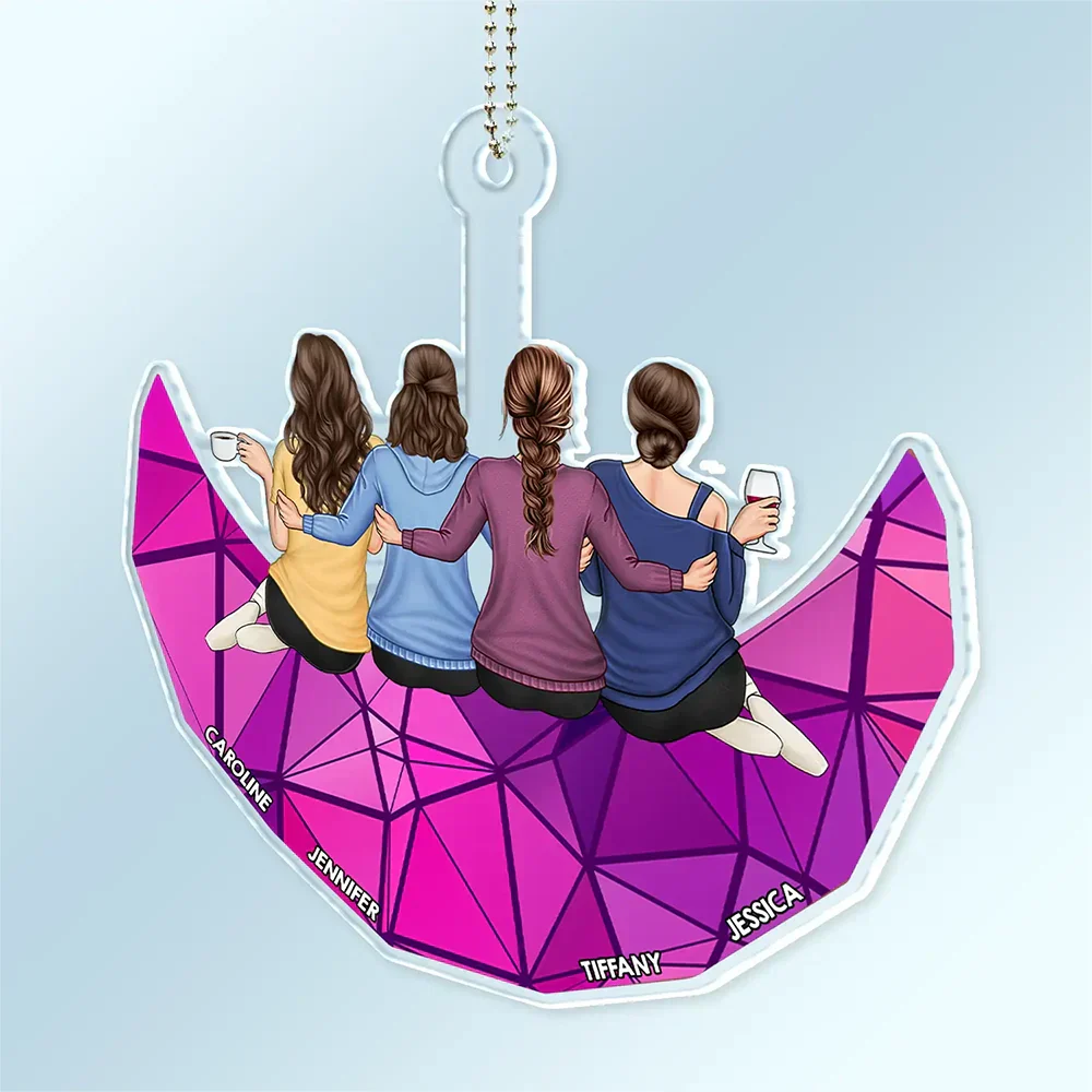 Besties Friends Sisters Sitting On The Moon - Personalized Acrylic Car Hanger - Image 2