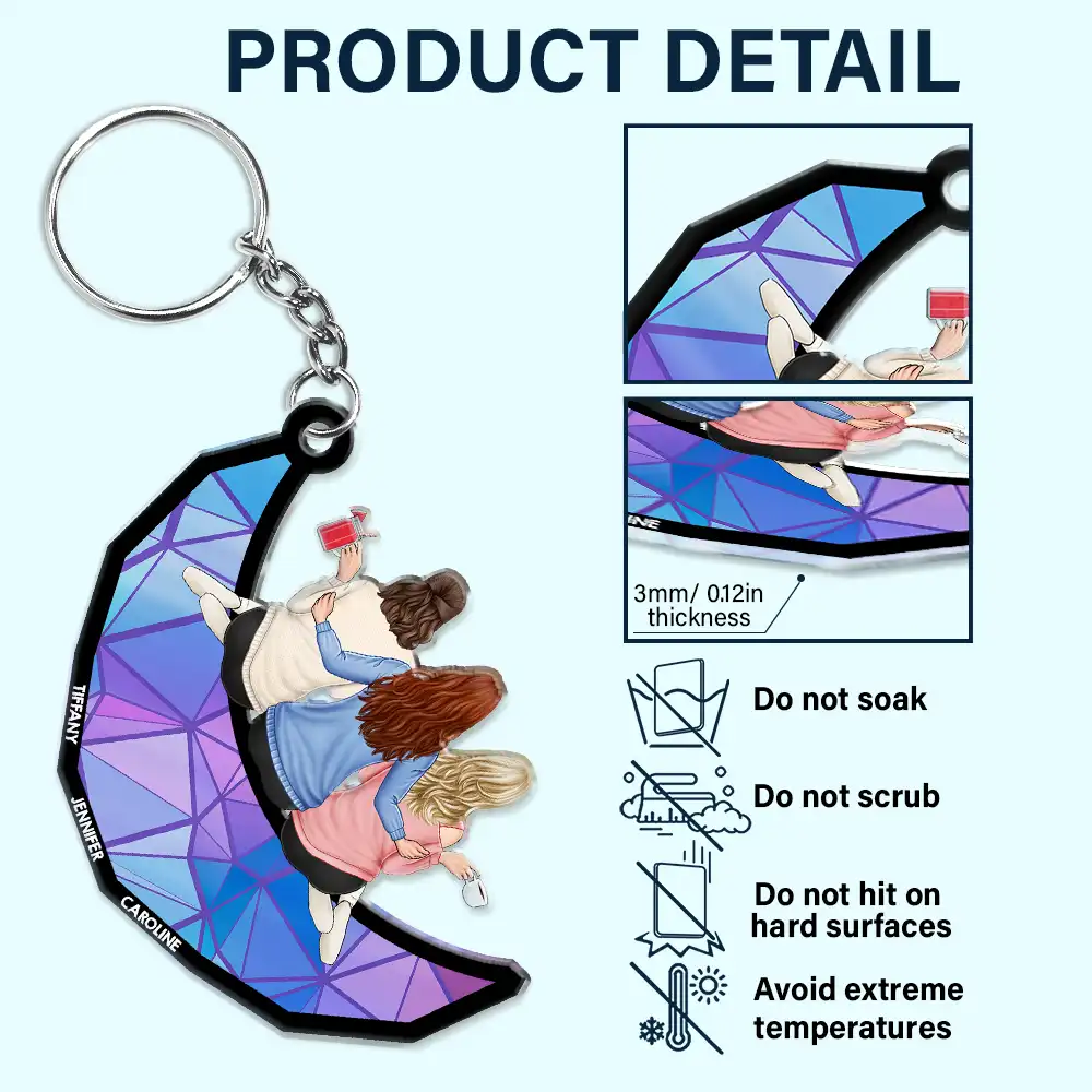 Besties Friends Sisters Sitting On The Moon - Personalized Cutout Acrylic Keychain - Image 5