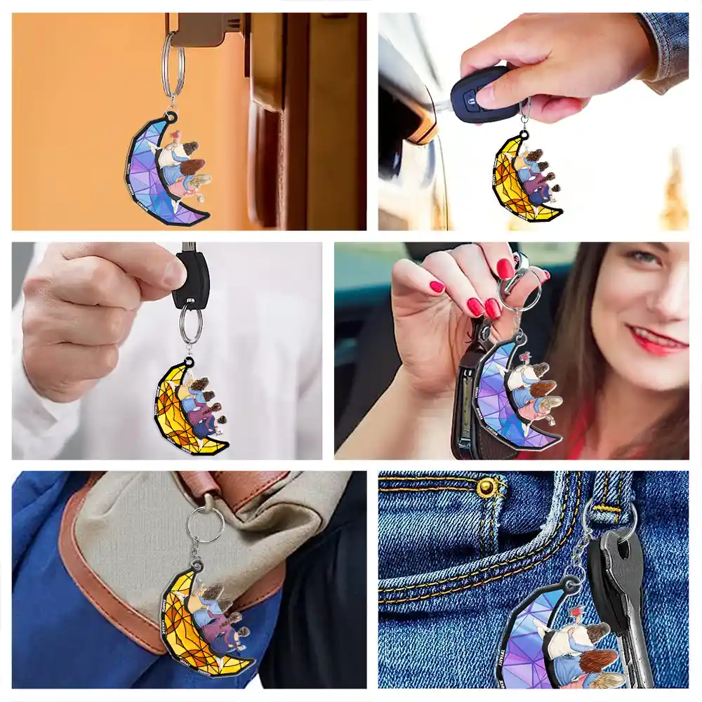 Besties Friends Sisters Sitting On The Moon - Personalized Cutout Acrylic Keychain - Image 6