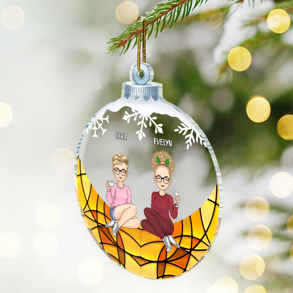 Besties Friends Sisters Sitting Together - Personalized Custom Shaped Acrylic Ornament - Image 2