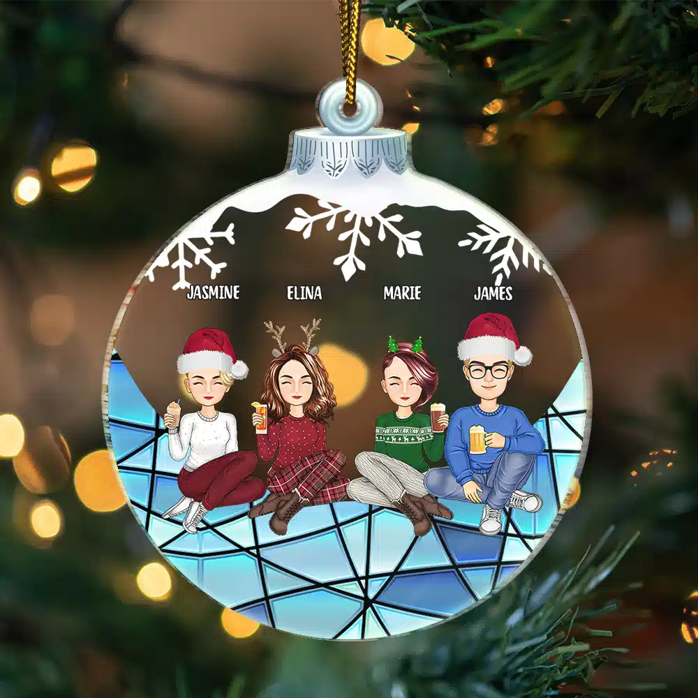 Besties Friends Sisters Sitting Together - Personalized Custom Shaped Acrylic Ornament - Image 3