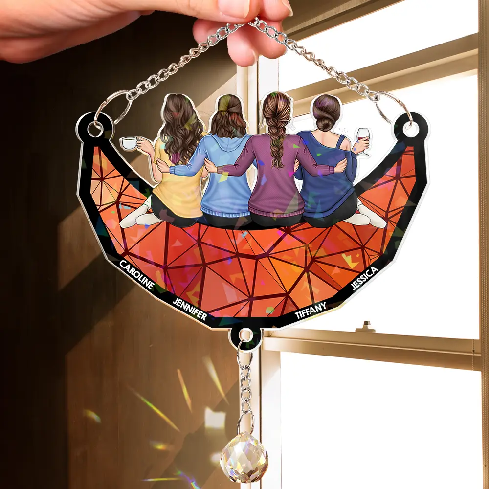 Besties Friends Sitting On The Moon - Personalized Rainbow Suncatcher With Crystal Ball Prism - Image 2